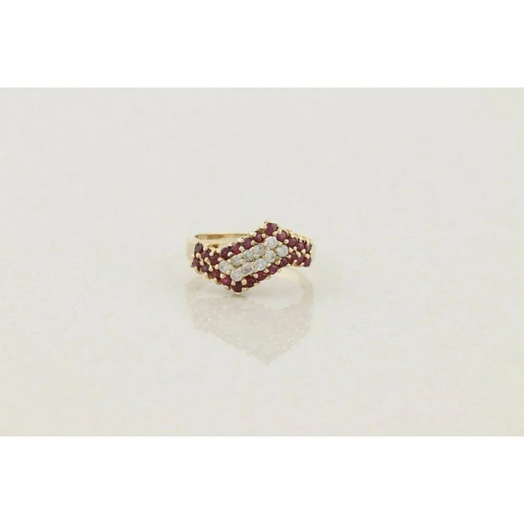10k Yellow Gold Natural Ruby Diamond Band Ring Size 6 - Picture 11 of 11